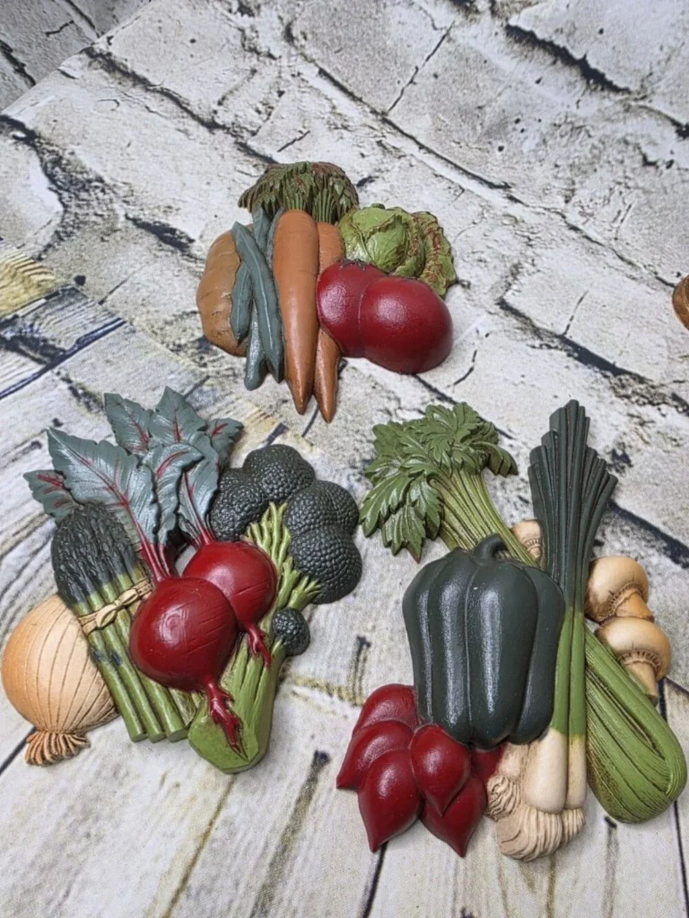 Vtg Lot of 3 Home Interiors Vegetable Plaques Veggie Wall Decor Kitchen Retro